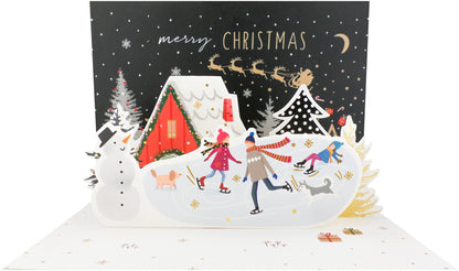Box Of 5 Pop Up 3D Ice Skaters Fun Christmas Cards Xmas Card Boxes