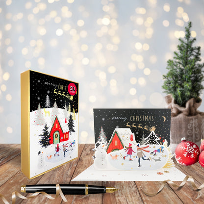 Box Of 5 Pop Up 3D Ice Skaters Fun Christmas Cards Xmas Card Boxes