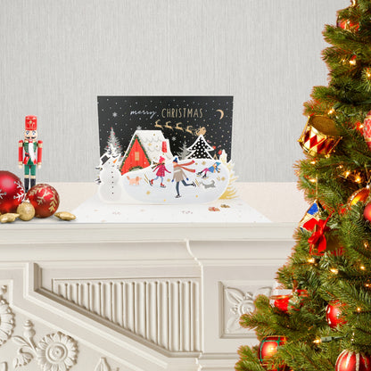 Box Of 5 Pop Up 3D Ice Skaters Fun Christmas Cards Xmas Card Boxes