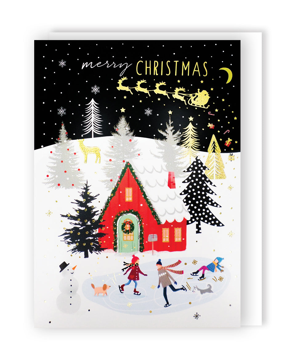 Surprise 3D Pop Out Ice Skaters Fun Christmas Pop Up Greeting Card