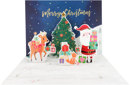 Surprise 3D Pop Out Santa, Reindeer & Fox Christmas Pop Up Greeting Card
