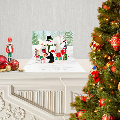 Surprise 3D Pop Out Snowman & Penguins Christmas Pop Up Greeting Card