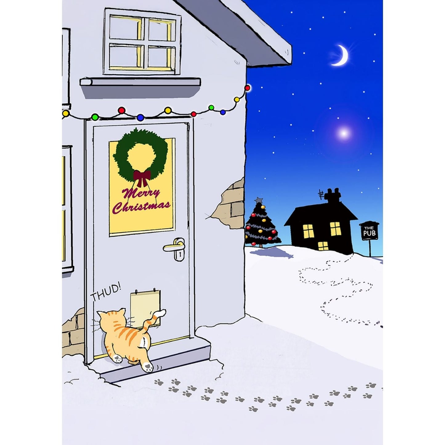 Twizler Humour Christmas Card Cat The Pub Funny Xmas Greeting Blank Inside