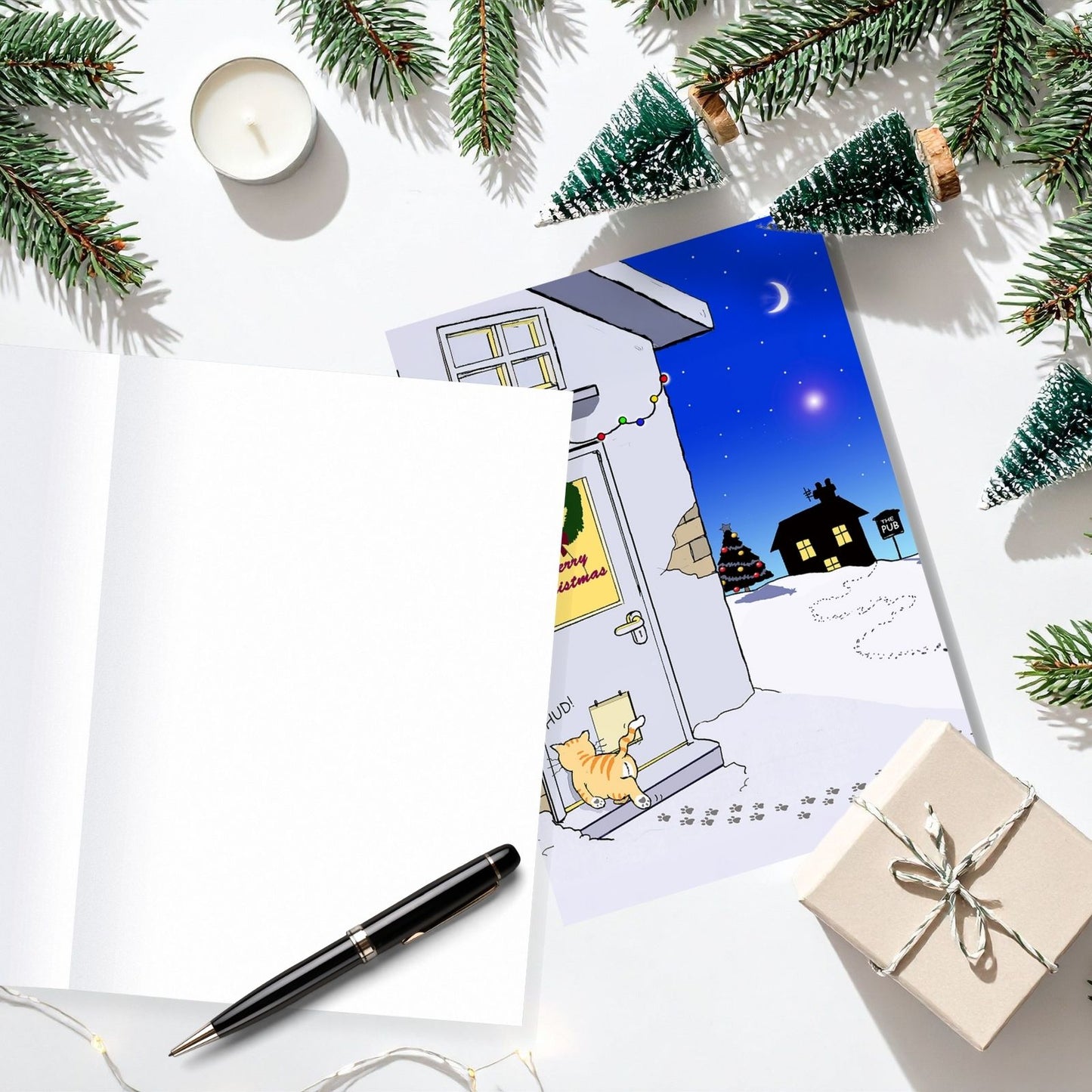Twizler Humour Christmas Card Cat The Pub Funny Xmas Greeting Blank Inside