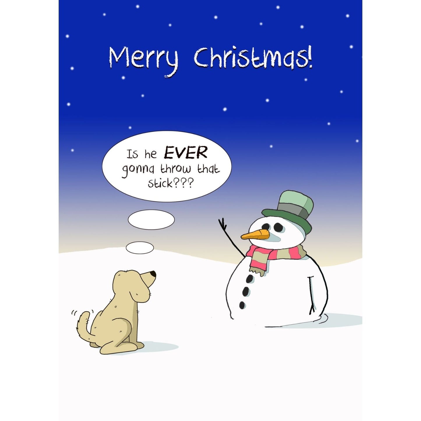 Twizler Humour Christmas Card Snowman Stick Dog Funny Xmas Greeting Blank Inside