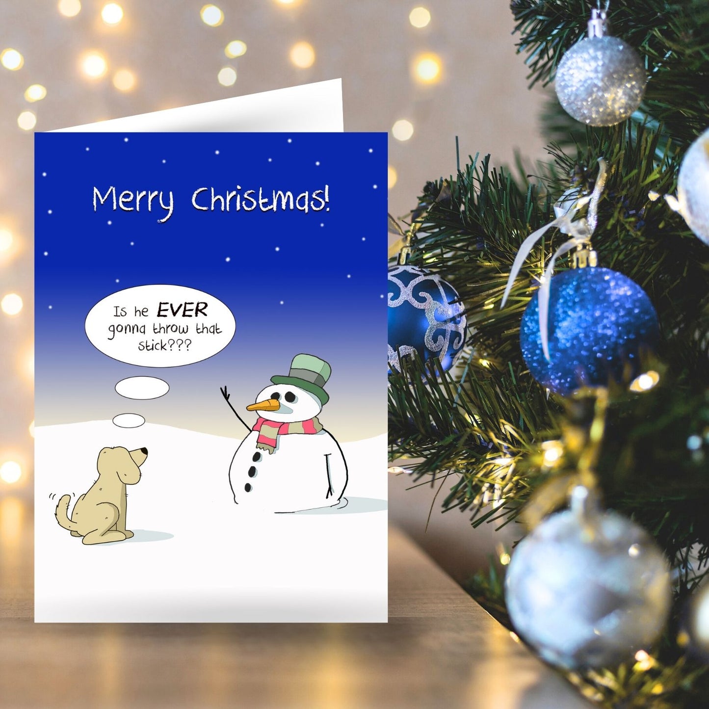 Twizler Humour Christmas Card Snowman Stick Dog Funny Xmas Greeting Blank Inside