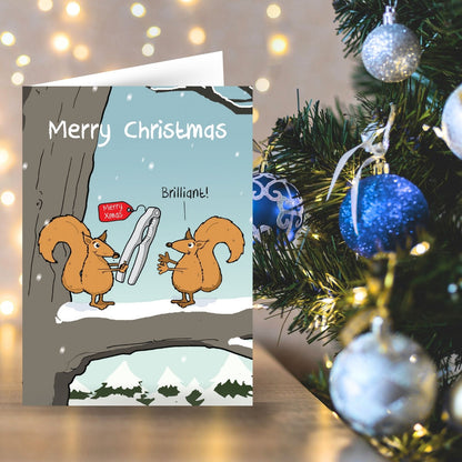 Twizler Humour Christmas Card Squirrel & Nuts  Funny Xmas Greeting Blank Inside