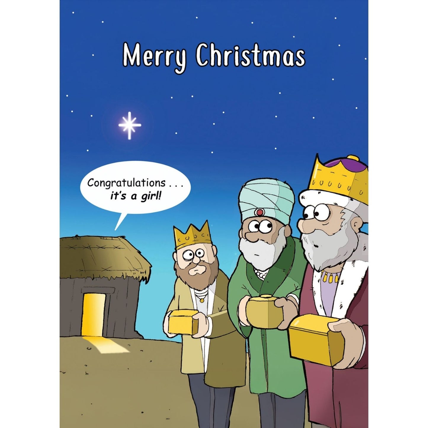 Twizler Humour Christmas Card Jesus It's A Girl Funny Xmas Greeting Blank Inside