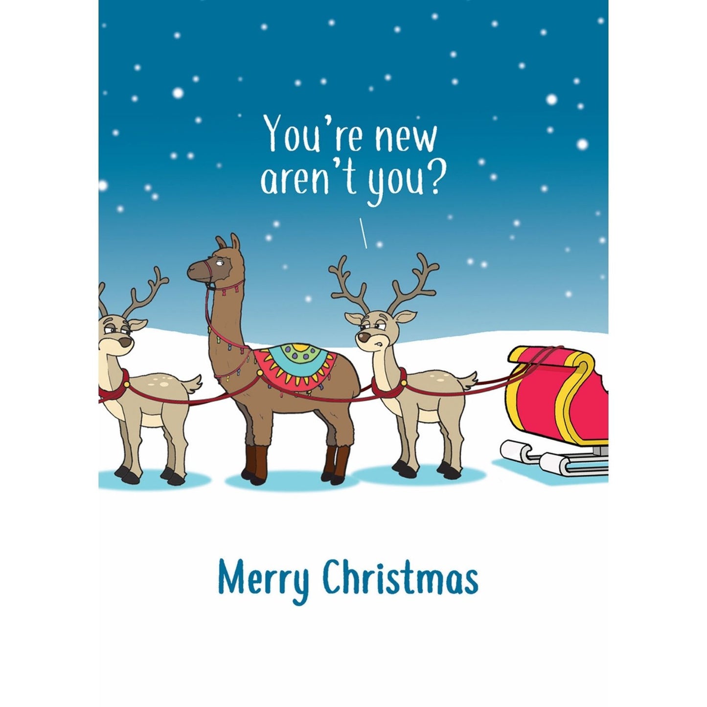 Twizler Humour Christmas Card New Reindeer? Funny Xmas Greeting Blank Inside