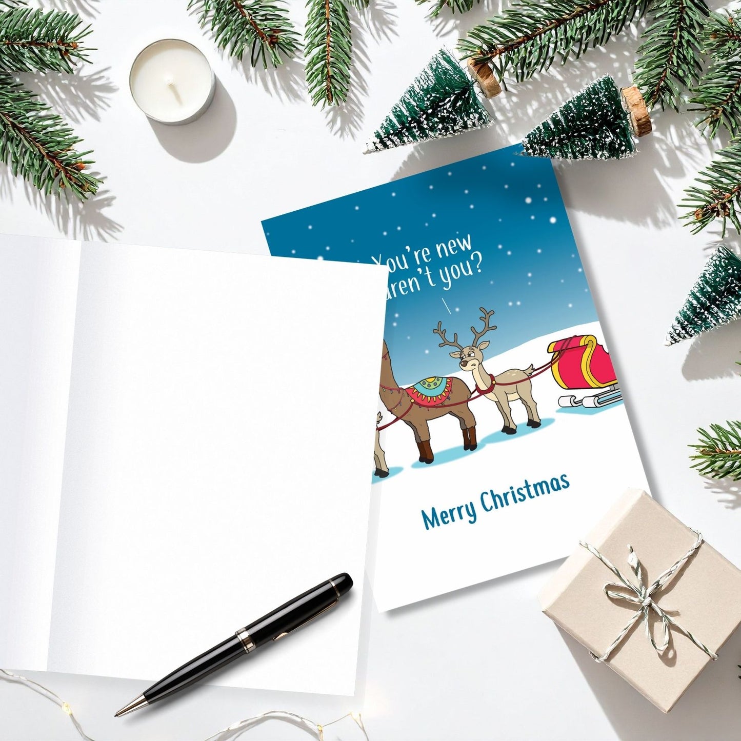 Twizler Humour Christmas Card New Reindeer? Funny Xmas Greeting Blank Inside
