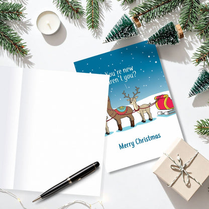 Twizler Humour Christmas Card New Reindeer? Funny Xmas Greeting Blank Inside