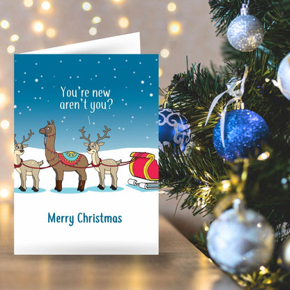 Twizler Humour Christmas Card New Reindeer? Funny Xmas Greeting Blank Inside