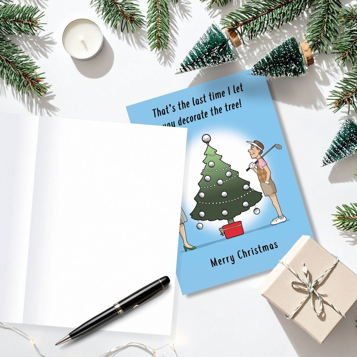 Twizler Humour Christmas Card Golf Baubles Tree Funny Xmas Greeting Blank Inside