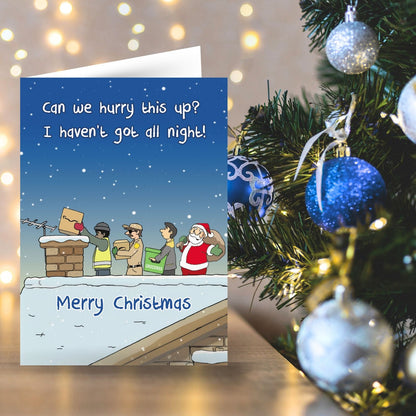 Twizler Humour Christmas Card Busy Santa Funny Xmas Greeting Blank Inside