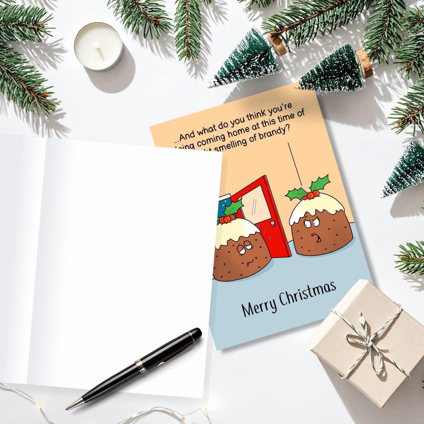 Twizler Humour Christmas Card Brandy Puddings Funny Xmas Greeting Blank Inside