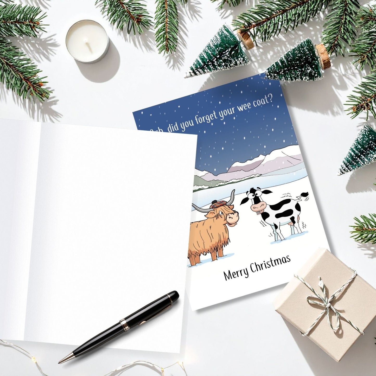 Twizler Humour Christmas Card Highland Cow Funny Xmas Greeting Blank Inside