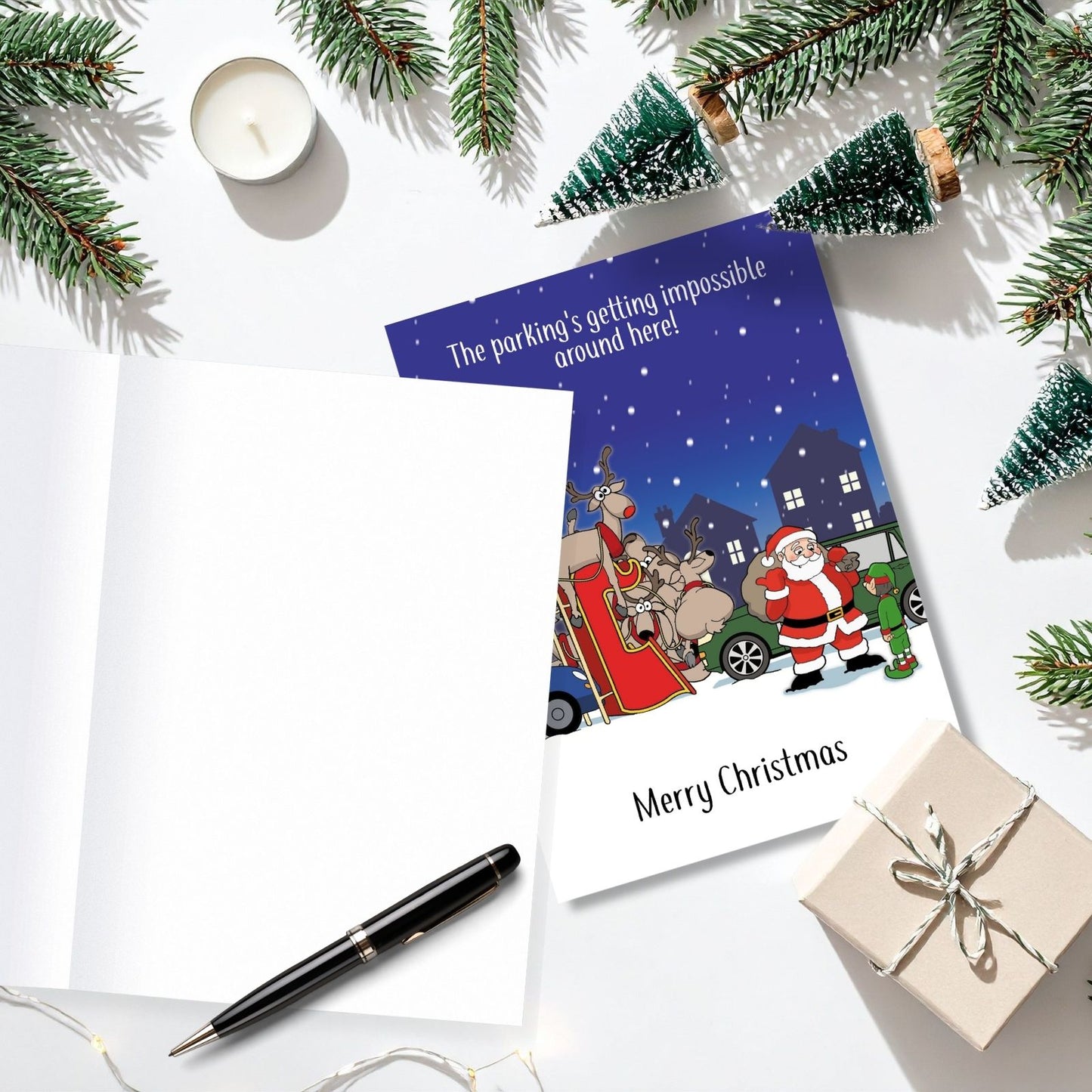 Twizler Humour Christmas Card Santa's Parking Funny Xmas Greeting Blank Inside