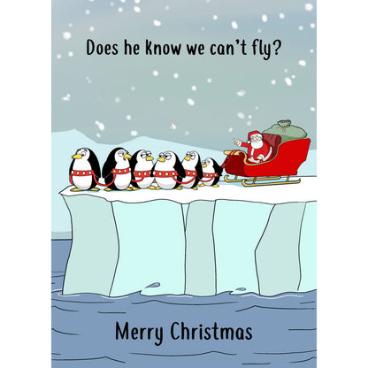 Twizler Humour Christmas Card Penguin Can't Fly Funny Xmas Greeting Blank Inside