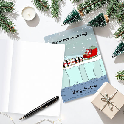 Twizler Humour Christmas Card Penguin Can't Fly Funny Xmas Greeting Blank Inside