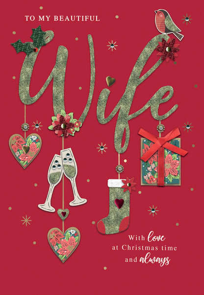 Embellished Beautiful Wife Luxury Lavish Keepsake Large Christmas Greeting Card
