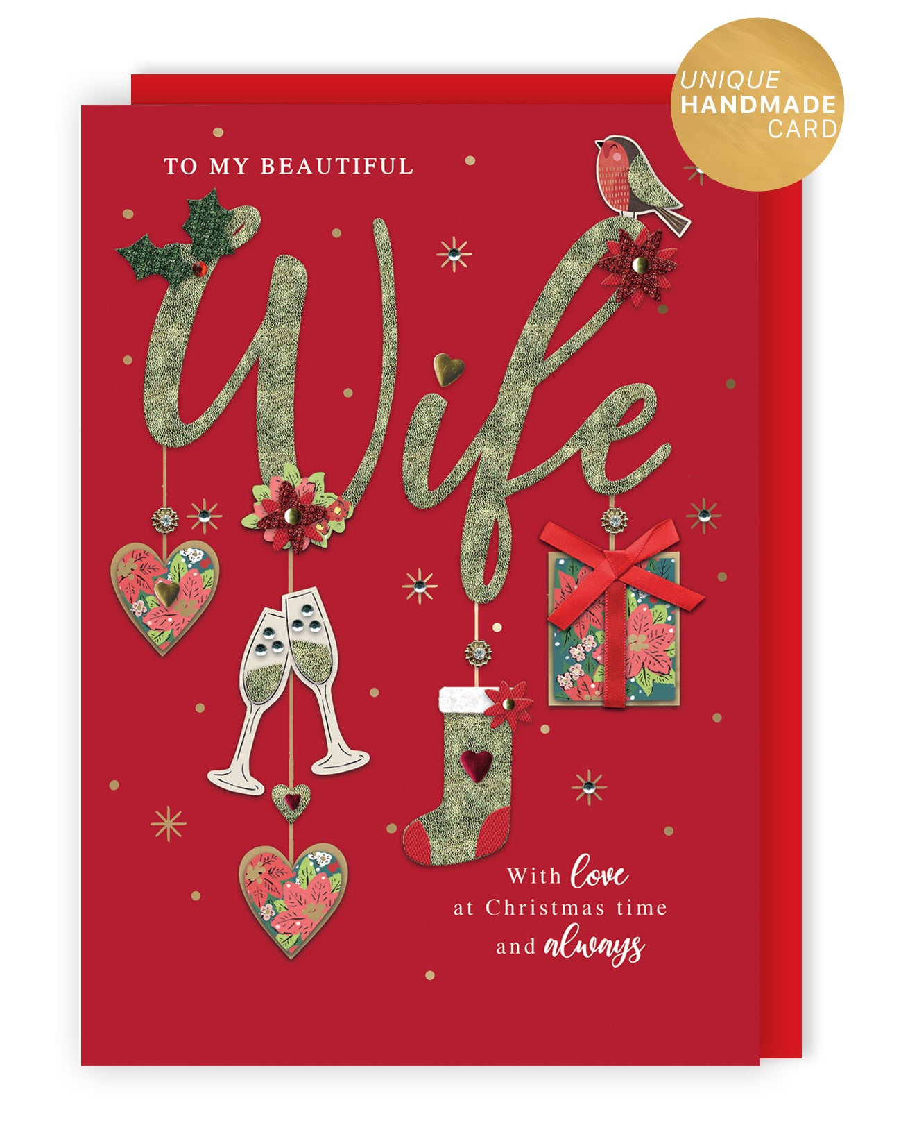 Embellished Beautiful Wife Luxury Lavish Keepsake Large Christmas Greeting Card