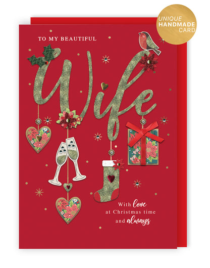 Embellished Beautiful Wife Luxury Lavish Keepsake Large Christmas Greeting Card