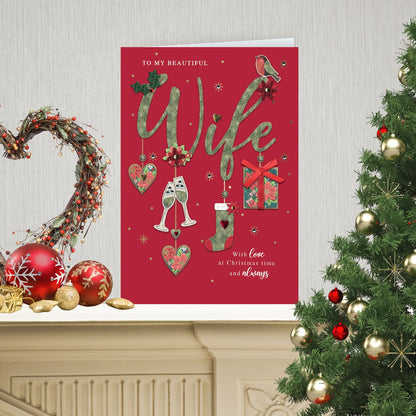 Embellished Beautiful Wife Luxury Lavish Keepsake Large Christmas Greeting Card
