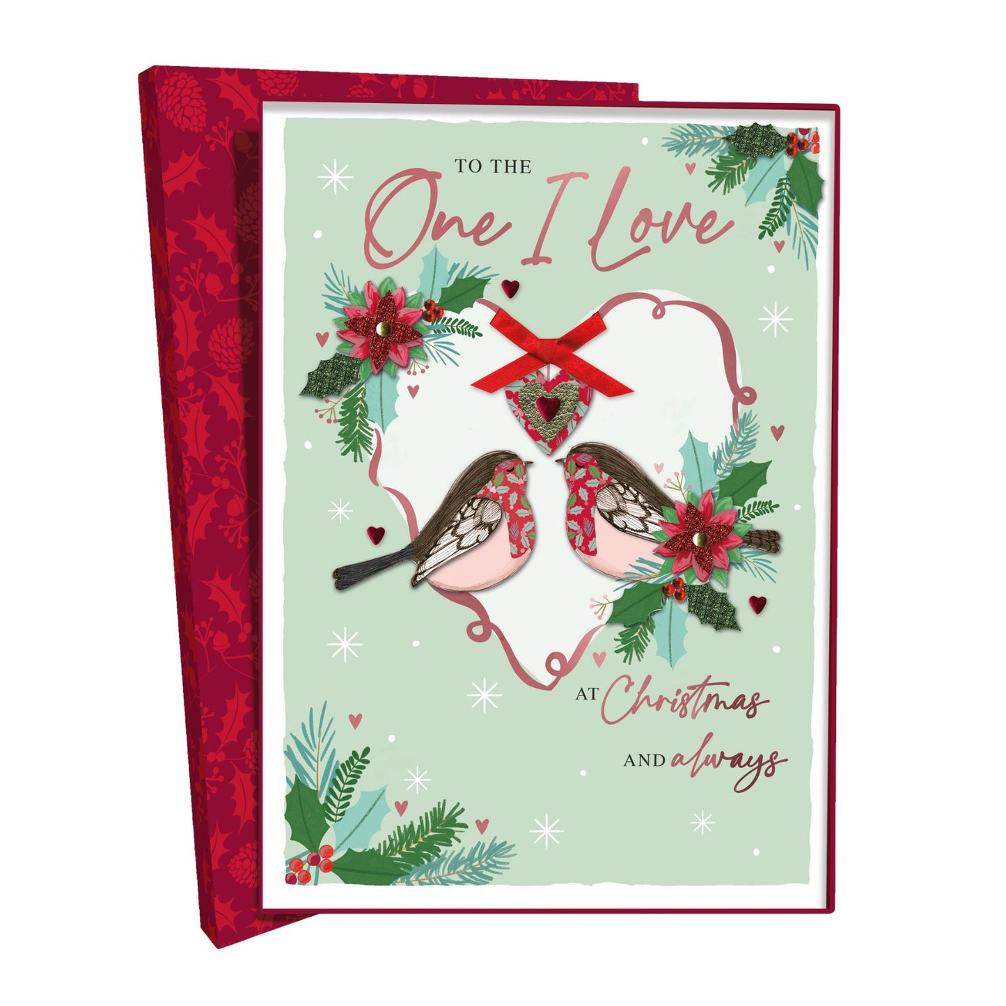 One I Love Christmas Card Boxed Luxury Lavish Embellished A4 Keepsake Xmas Card