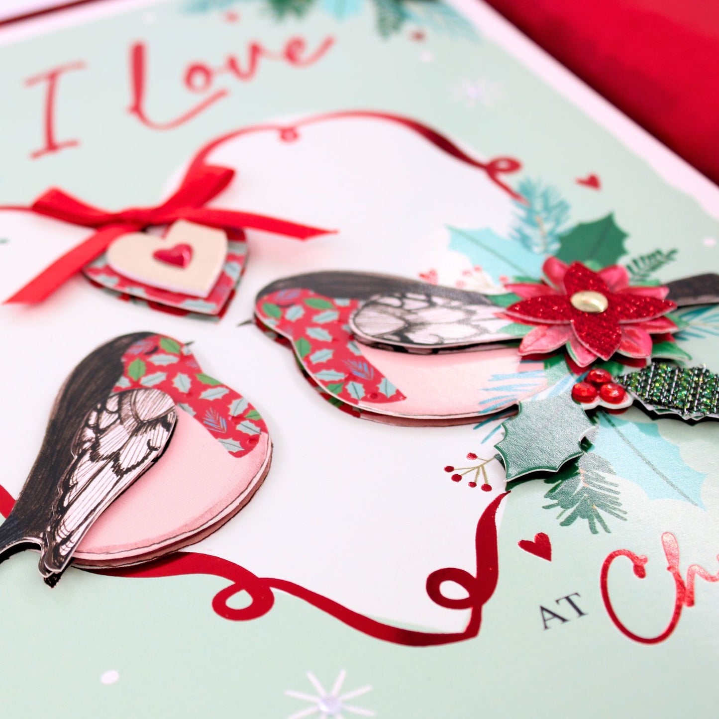 One I Love Christmas Card Boxed Luxury Lavish Embellished A4 Keepsake Xmas Card