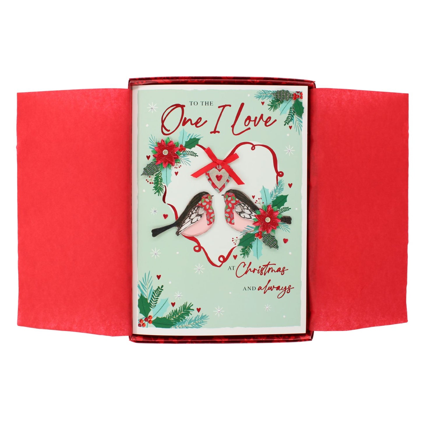 One I Love Christmas Card Boxed Luxury Lavish Embellished A4 Keepsake Xmas Card