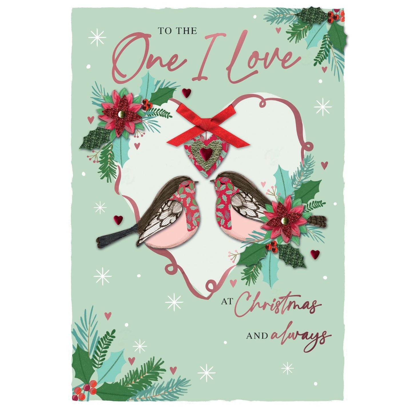 One I Love Christmas Card Luxury Lavish Embellished A4 Keepsake Xmas Card