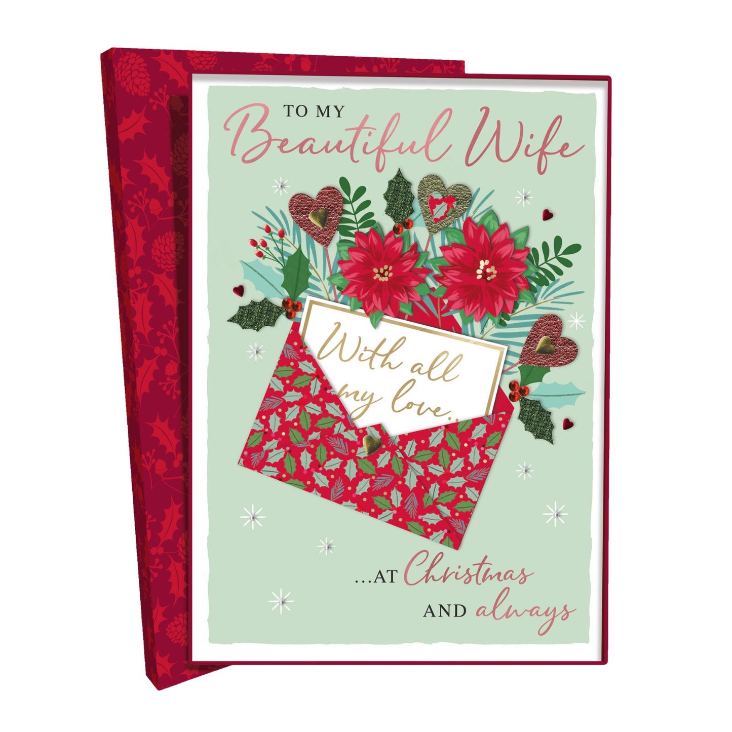 Beautiful Wife Christmas Card Boxed Luxury Lavish Embellished A4 Keepsake Card