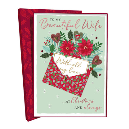 Beautiful Wife Christmas Card Boxed Luxury Lavish Embellished A4 Keepsake Card
