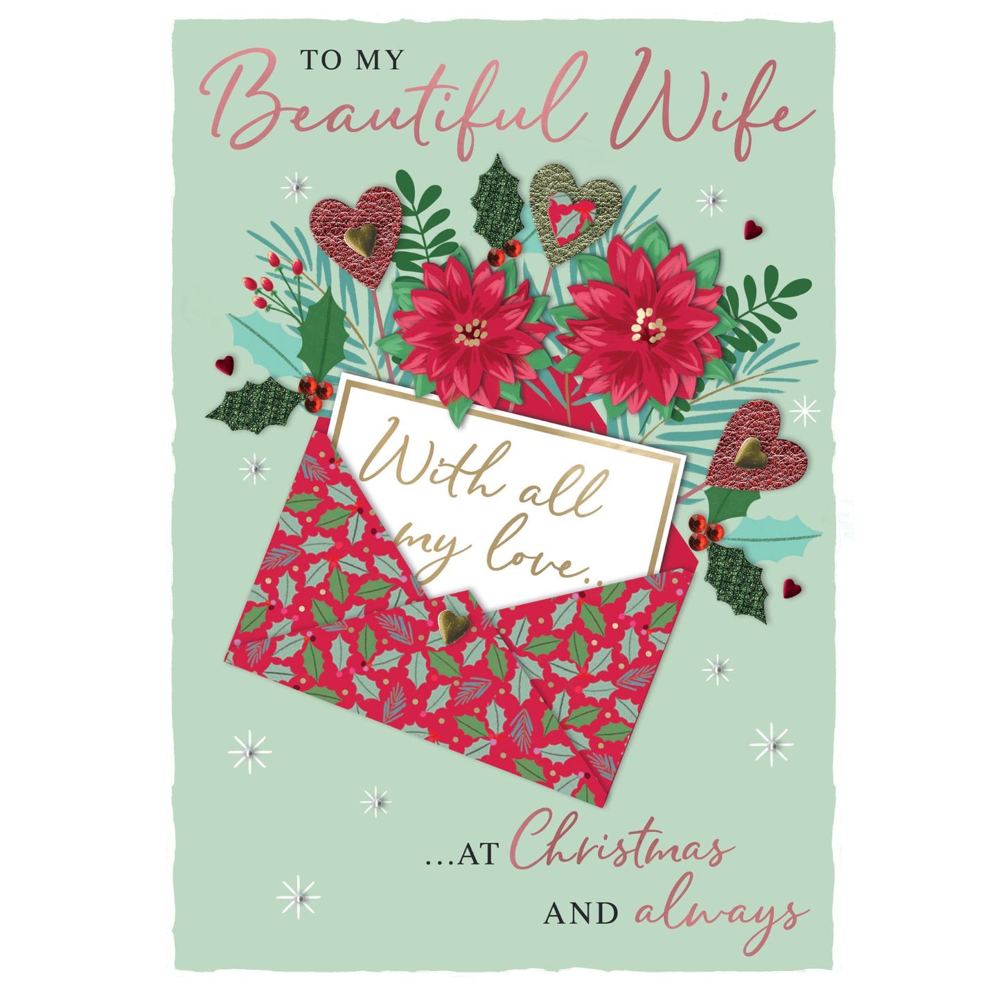 Beautiful Wife Christmas Card Boxed Luxury Lavish Embellished A4 Keepsake Card