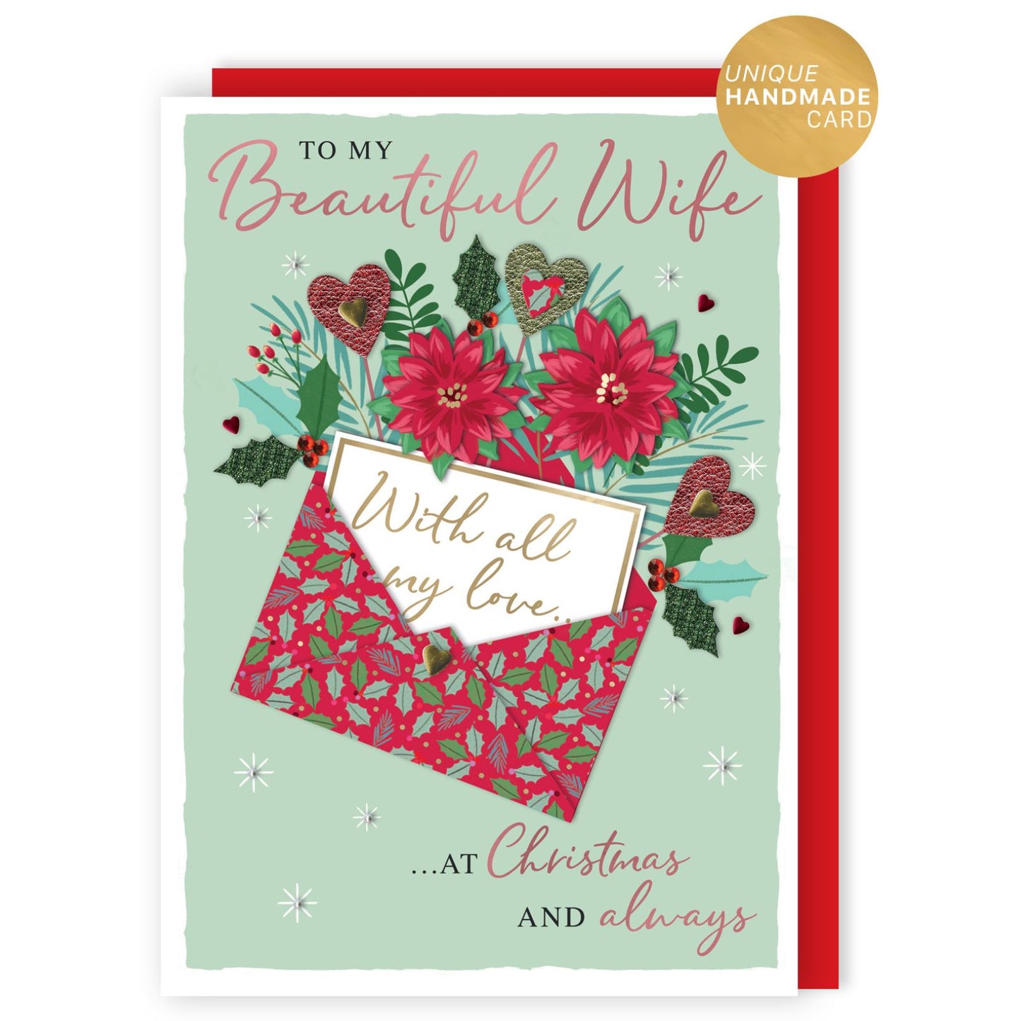 Beautiful Wife Christmas Card Boxed Luxury Lavish Embellished A4 Keepsake Card