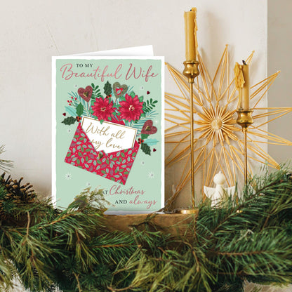 Beautiful Wife Christmas Card Boxed Luxury Lavish Embellished A4 Keepsake Card
