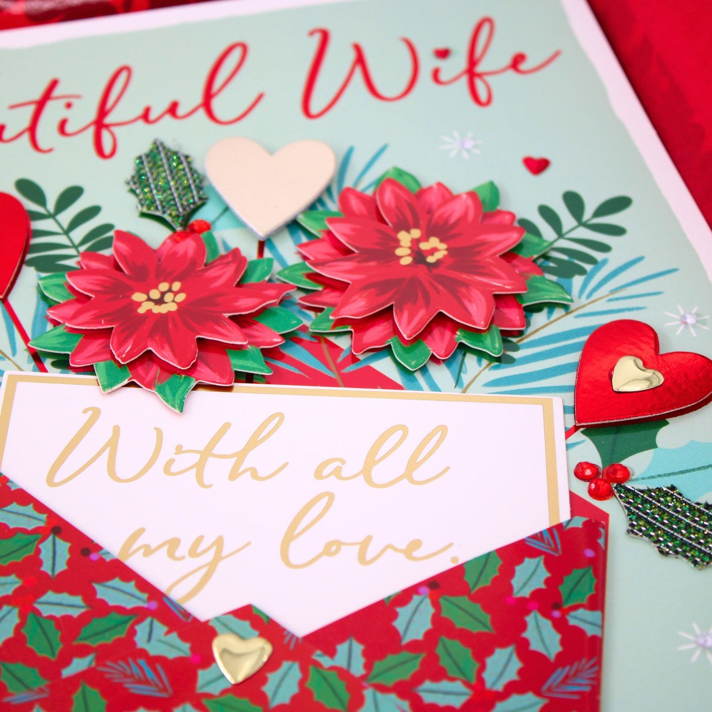 Beautiful Wife Christmas Card Boxed Luxury Lavish Embellished A4 Keepsake Card