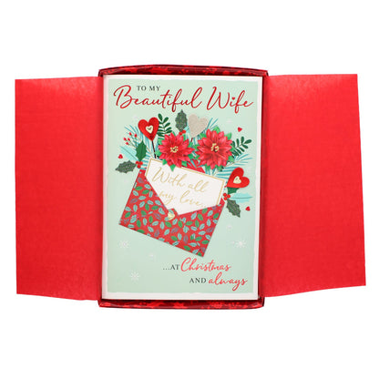 Beautiful Wife Christmas Card Boxed Luxury Lavish Embellished A4 Keepsake Card