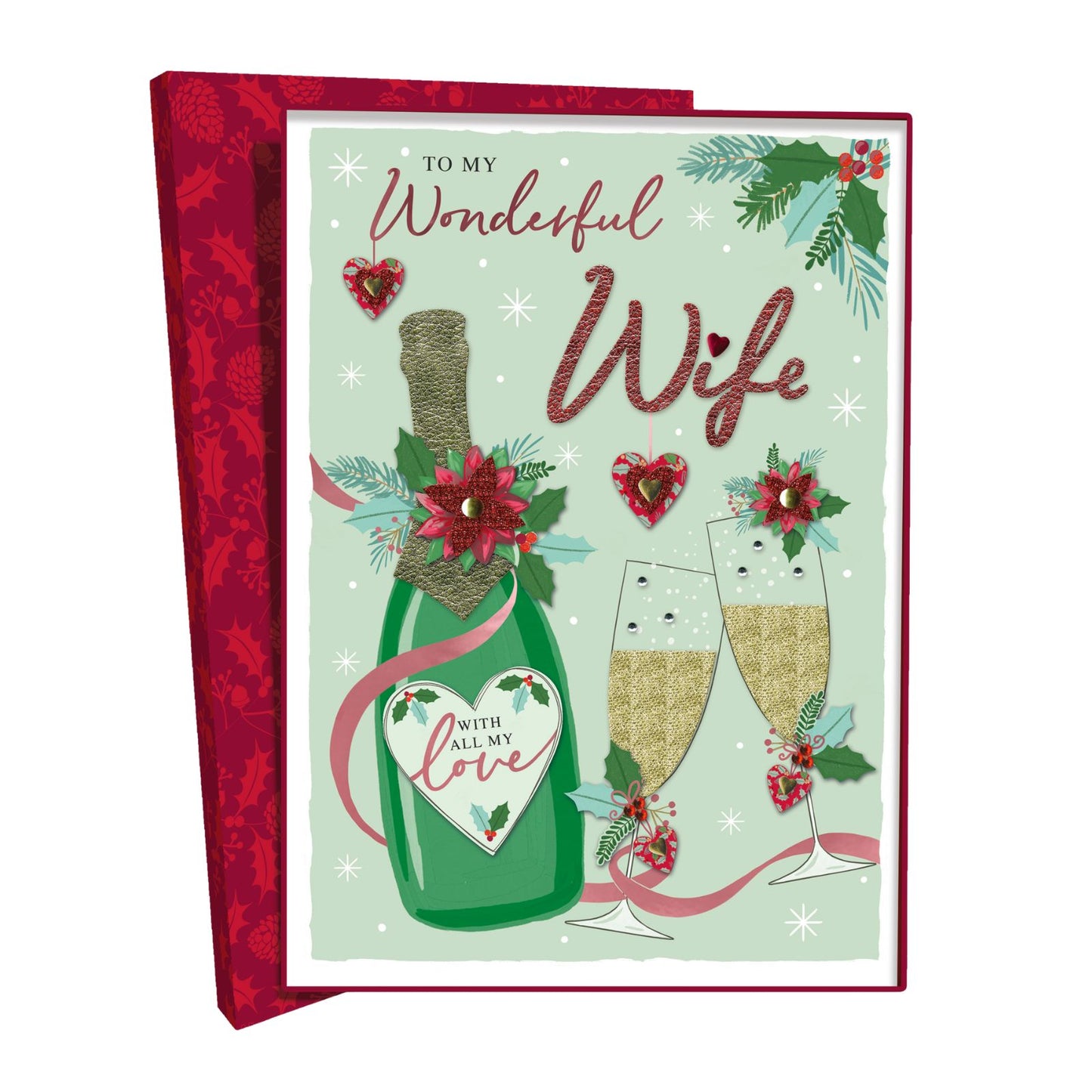 Wonderful Wife Christmas Card Boxed Luxury Lavish Embellished A4 Keepsake Card
