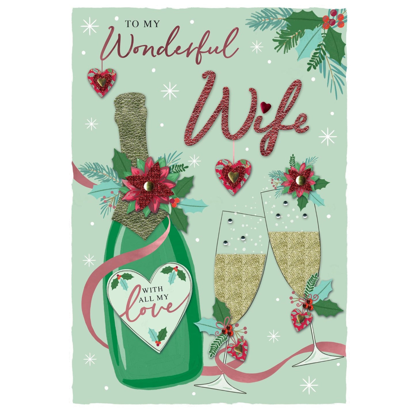 Wonderful Wife Christmas Card Boxed Luxury Lavish Embellished A4 Keepsake Card