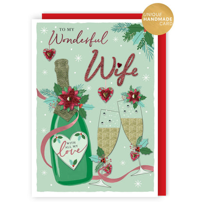 Wonderful Wife Christmas Card Boxed Luxury Lavish Embellished A4 Keepsake Card