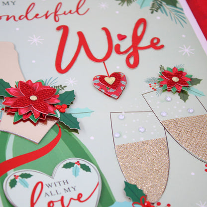 Wonderful Wife Christmas Card Boxed Luxury Lavish Embellished A4 Keepsake Card