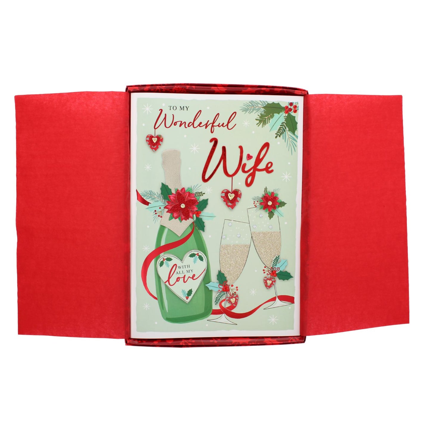 Wonderful Wife Christmas Card Boxed Luxury Lavish Embellished A4 Keepsake Card