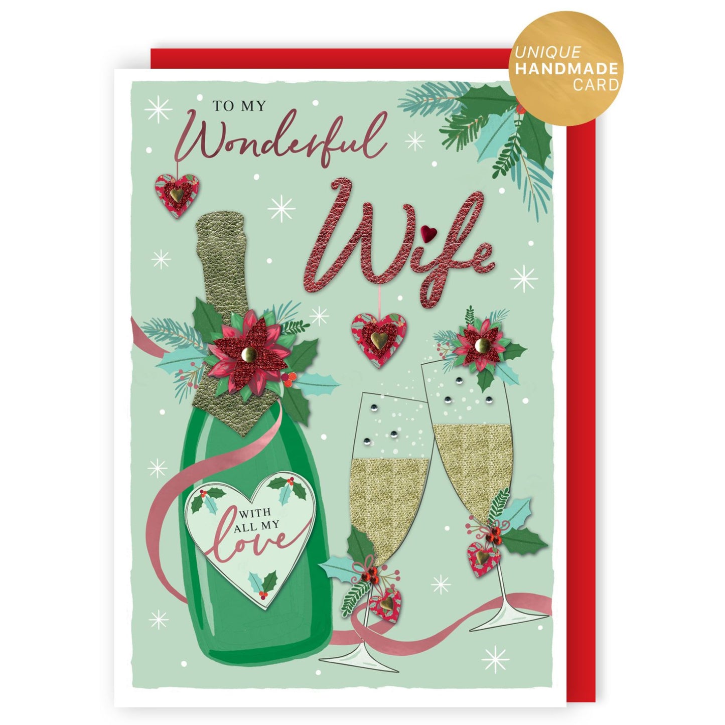Wonderful Wife Christmas Card Luxury Lavish Embellished A4 Keepsake Xmas Card