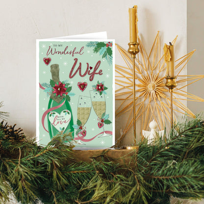 Wonderful Wife Christmas Card Luxury Lavish Embellished A4 Keepsake Xmas Card