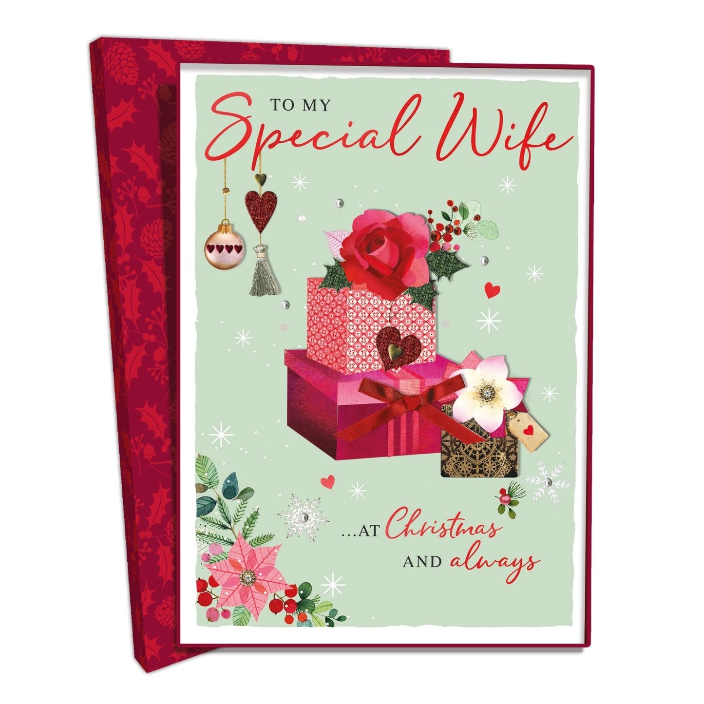 Wife Christmas Card Luxury Boxed Lavish Hand-Finished Embellished Festive Design