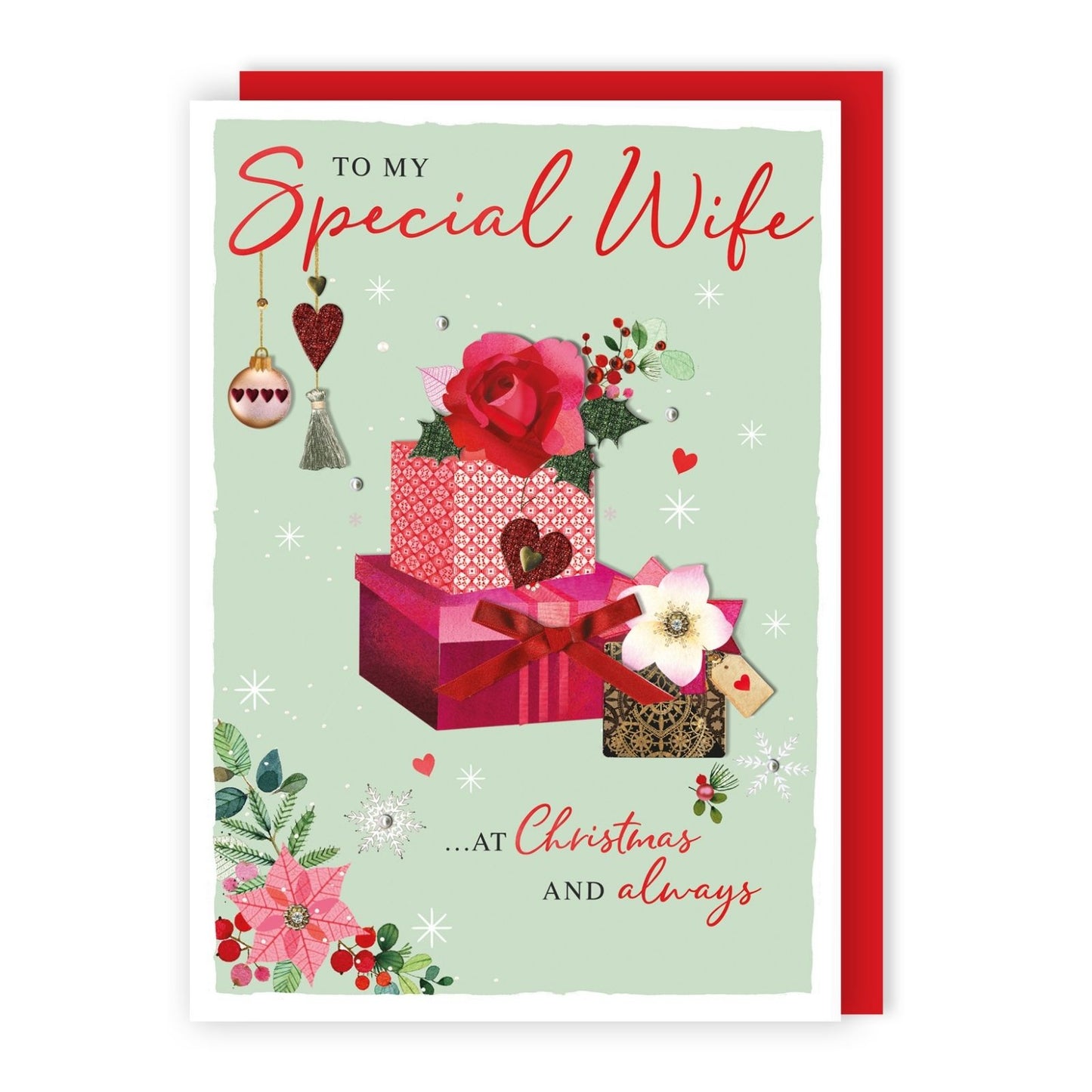 Wife Christmas Card Luxury Boxed Lavish Hand-Finished Embellished Festive Design