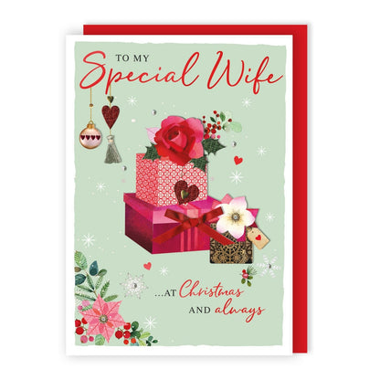 Wife Christmas Card Luxury Boxed Lavish Hand-Finished Embellished Festive Design