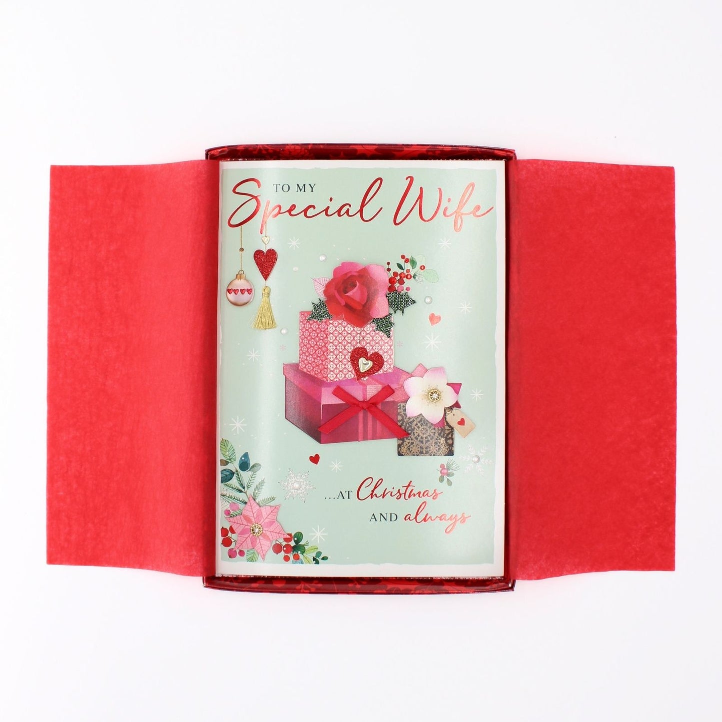 Wife Christmas Card Luxury Boxed Lavish Hand-Finished Embellished Festive Design
