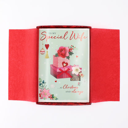 Wife Christmas Card Luxury Boxed Lavish Hand-Finished Embellished Festive Design